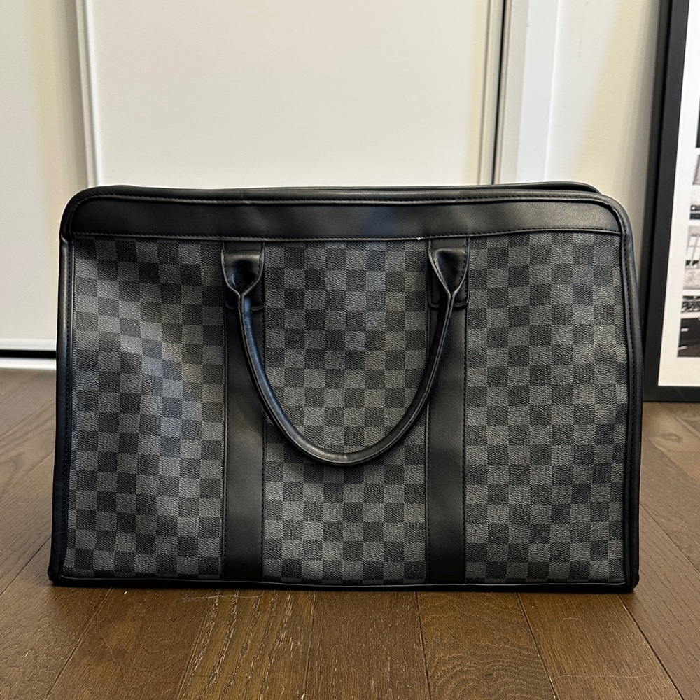 Monogram Checkered Black and Gray leather duffle Bag